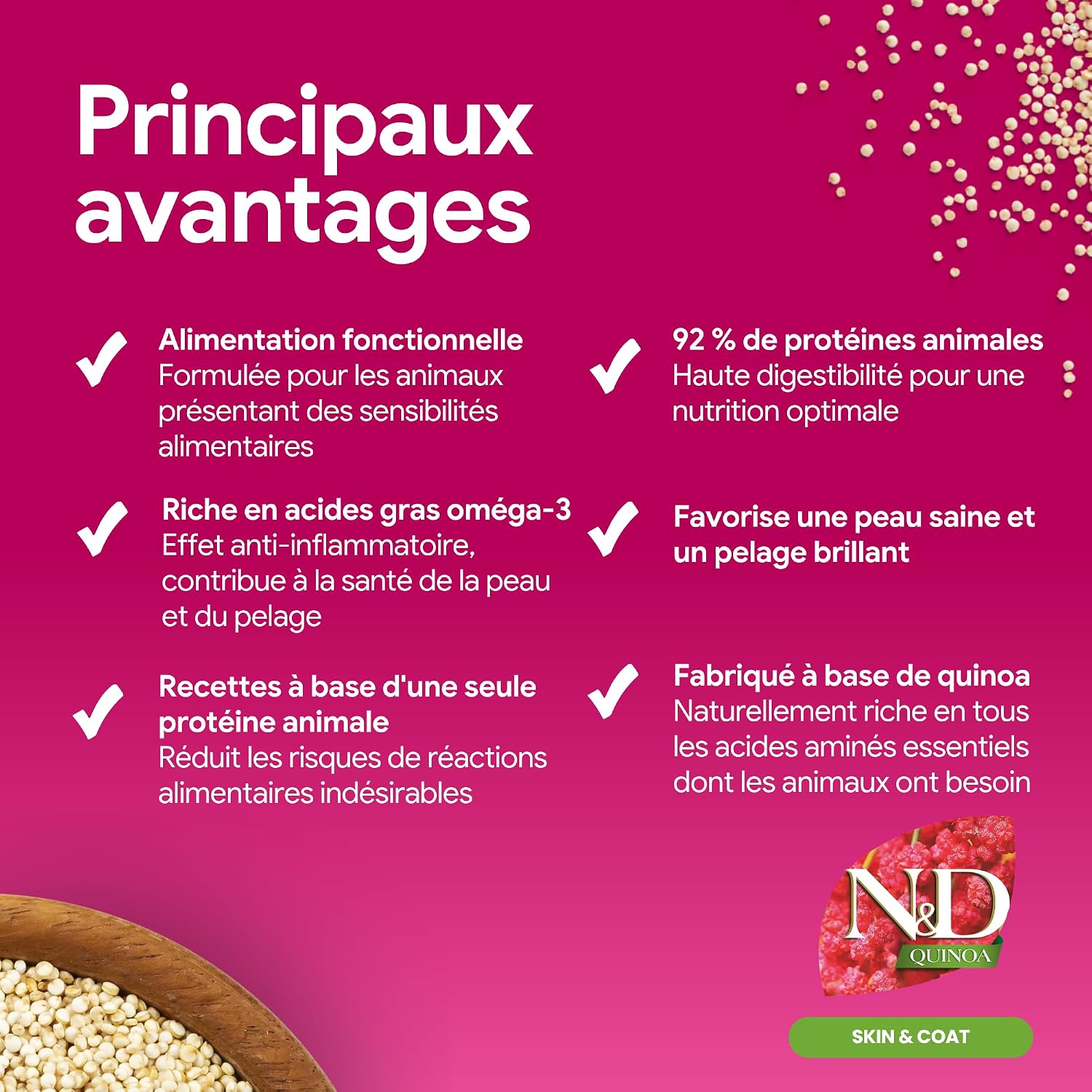 N&D Quinoa Skin & Coat for adult miniature and quail dogs, 800g