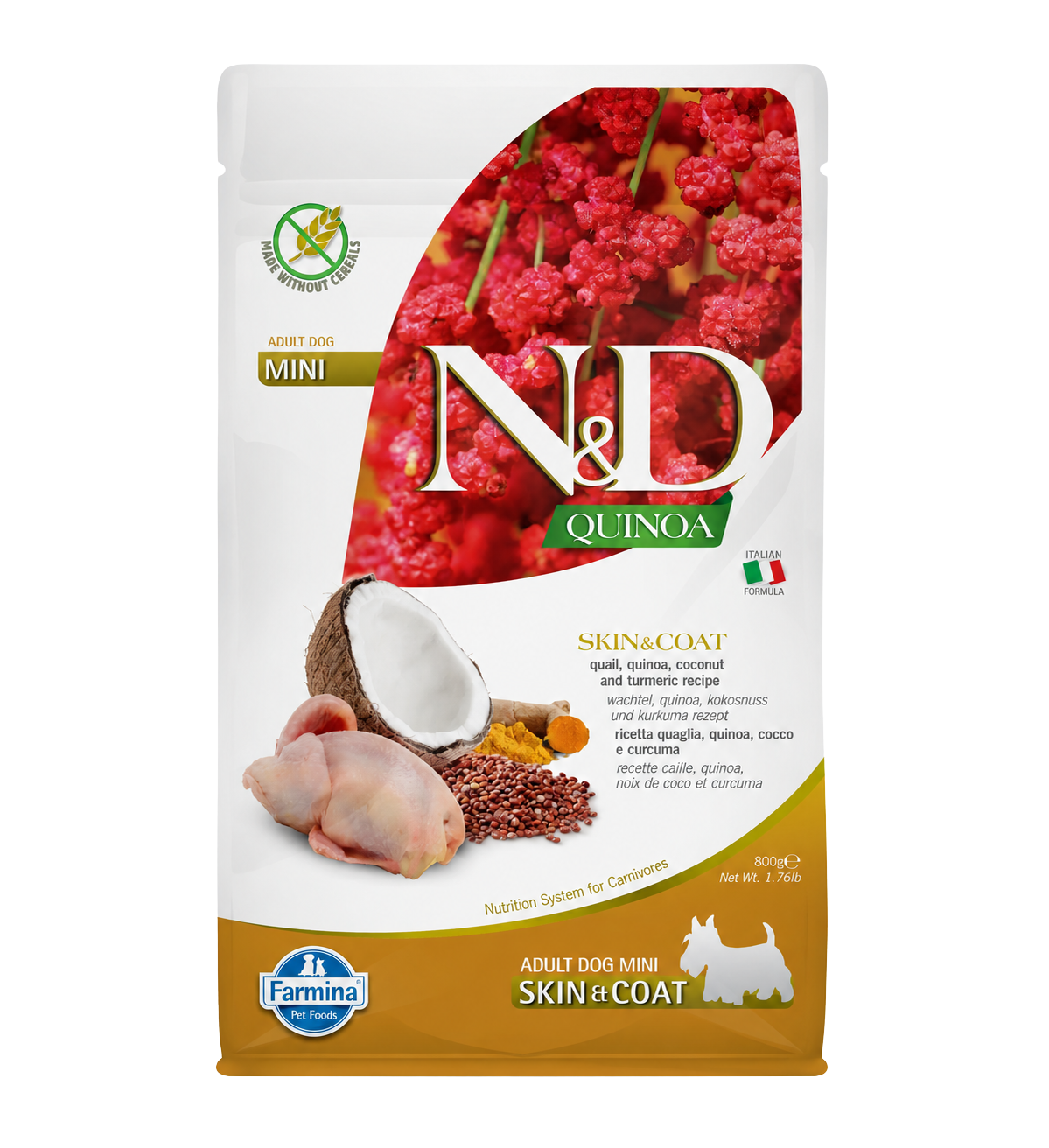 N&D Quinoa Skin & Coat for adult miniature and quail dogs, 800g