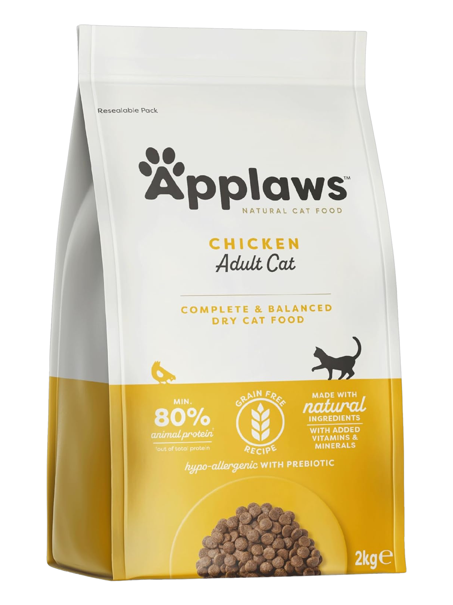 Chicken-flavored kibble for adult cats