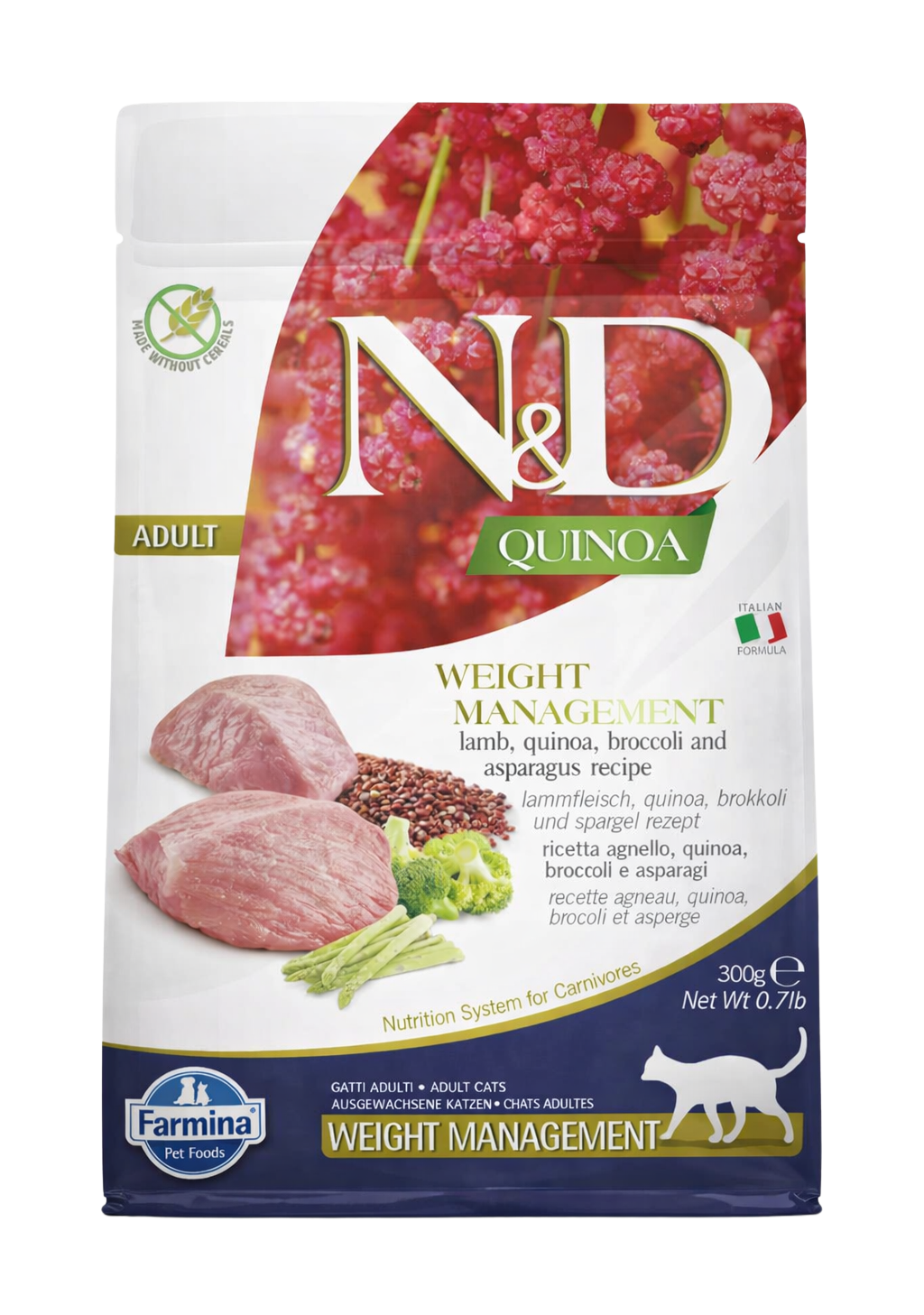 Weight management kibble with lamb and quinoa for adult cats