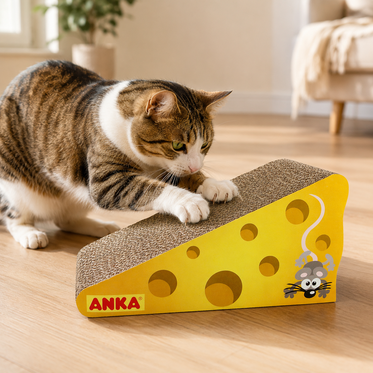 Cardboard scratching post with catnip