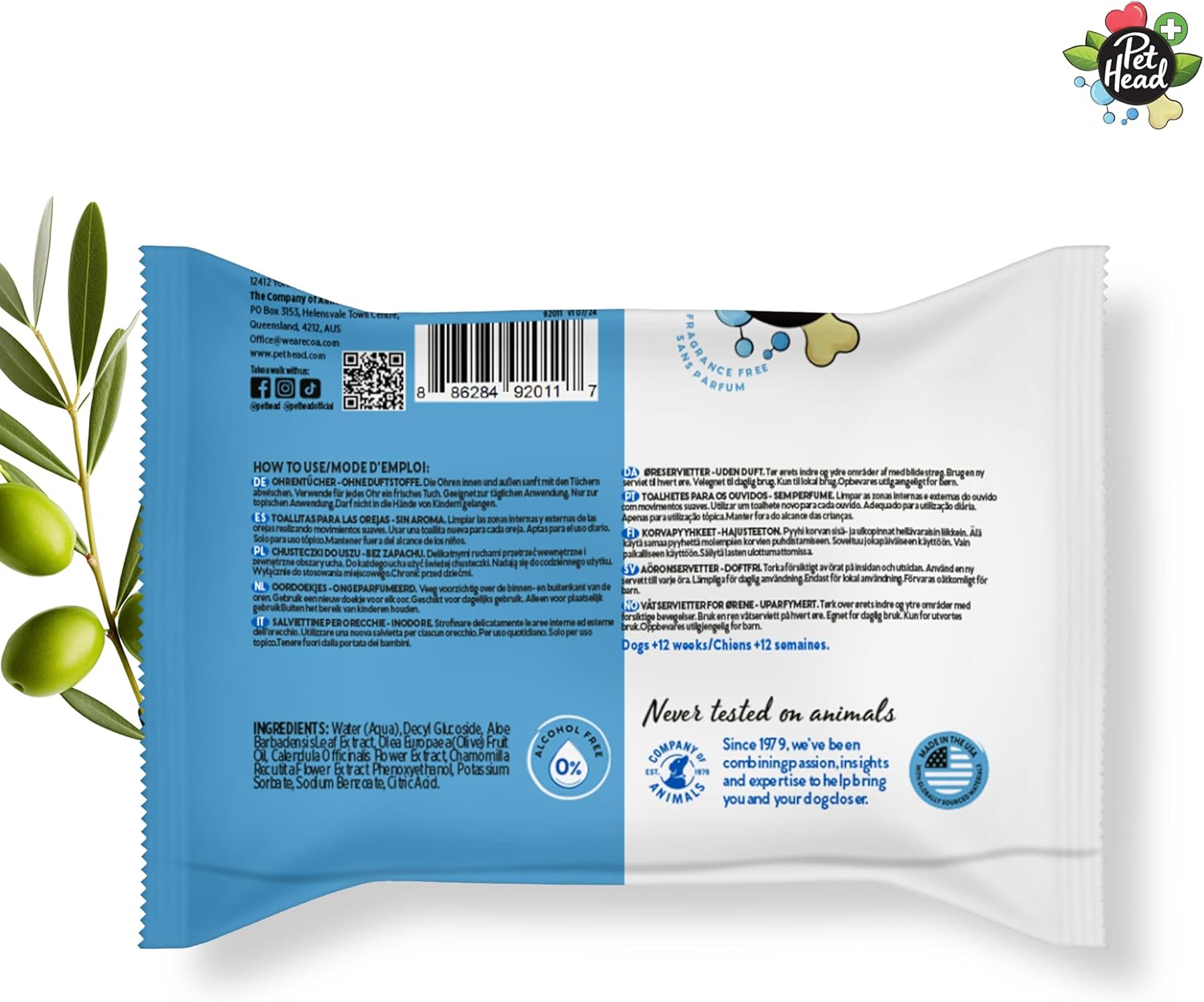 Ear cleansing wipes for dogs