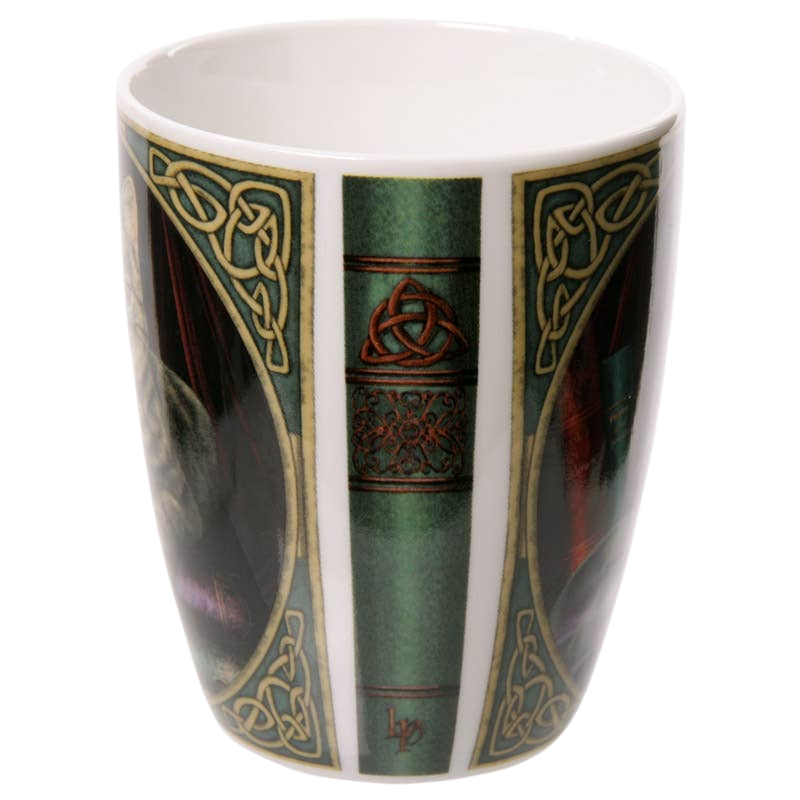 Porcelain mug with cat and crystal ball