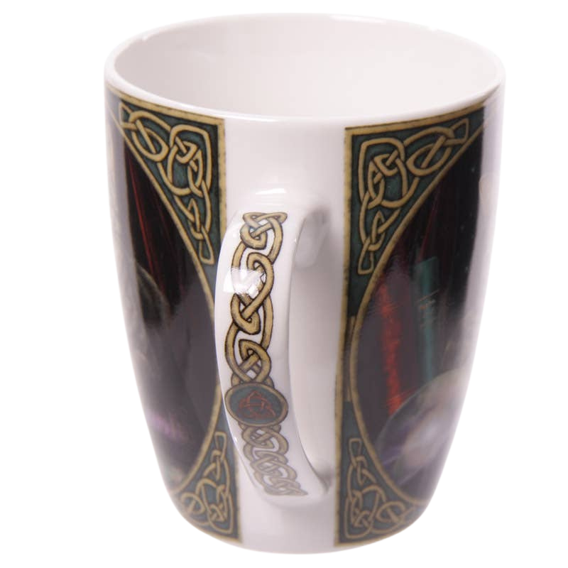 Porcelain mug with cat and crystal ball