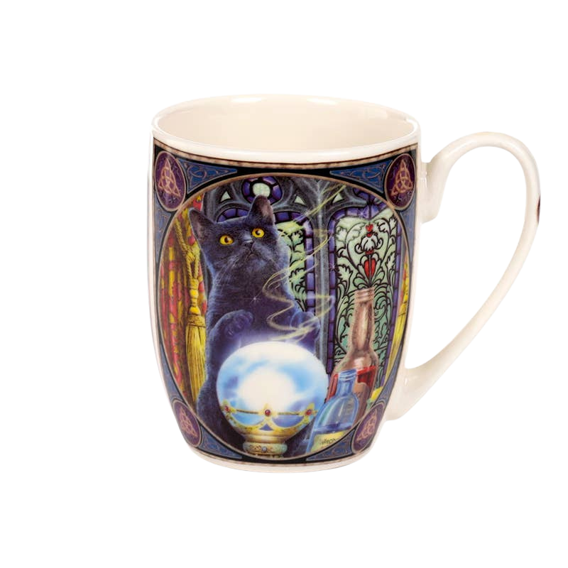 Porcelain mug with a cat and a wizard's apprentice