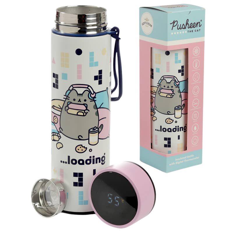 Pusheen Gaming insulated water bottle with digital thermometer