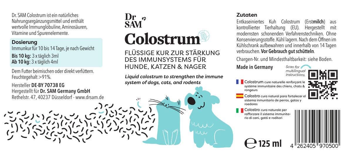 Liquid colostrum for dogs and cats