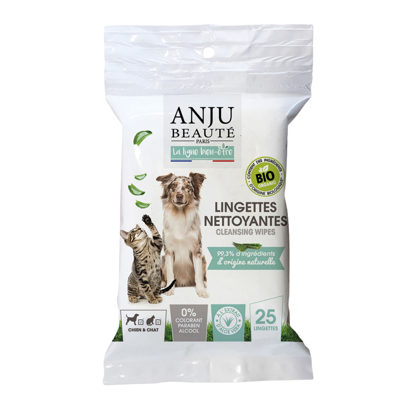 Lingettes nettoyantes bio à l’aloe vera pour chiens et chats