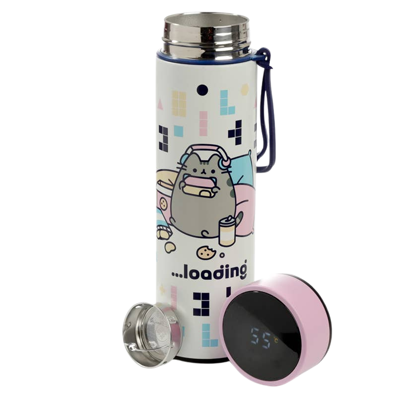 Pusheen Gaming insulated water bottle with digital thermometer