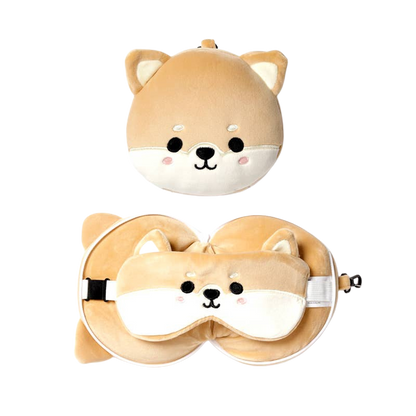 2-in-1 Shiba Inu Travel Pillow with Mask