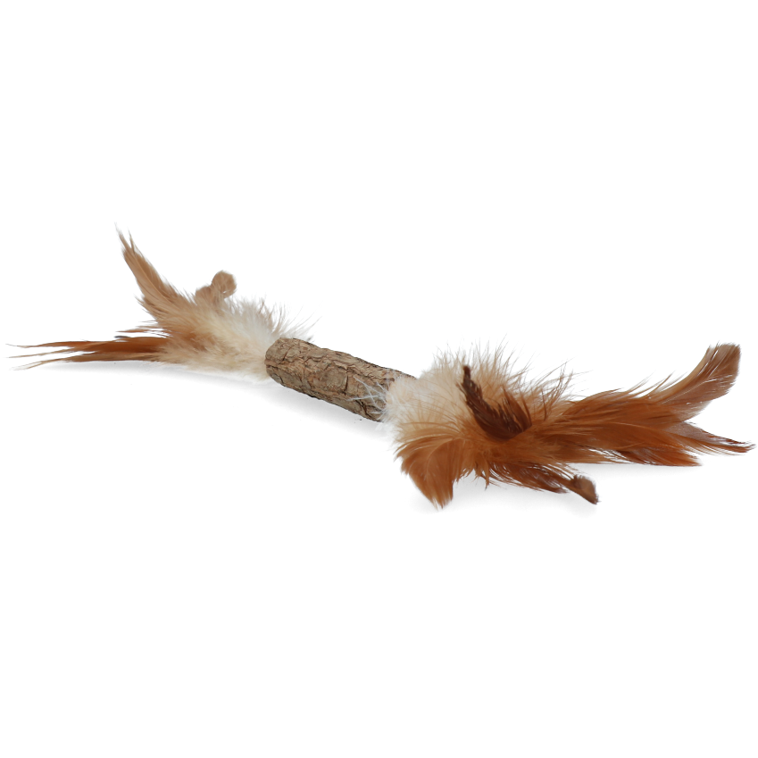 Matatabi stick toy with feathers