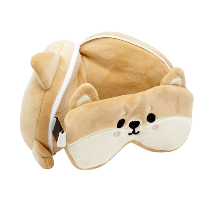 2-in-1 Shiba Inu Travel Pillow with Mask