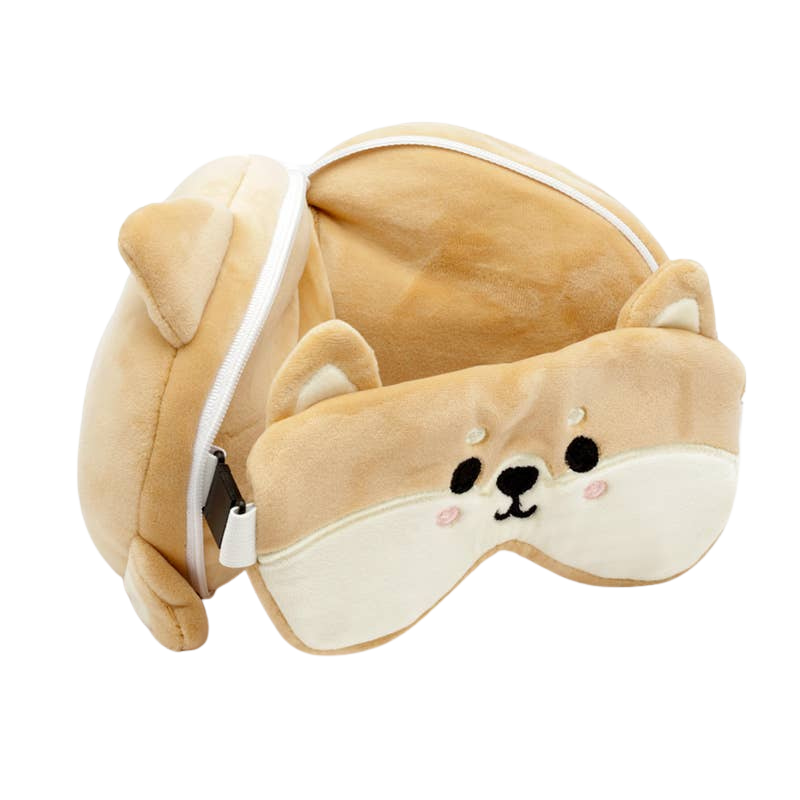 2-in-1 Shiba Inu Travel Pillow with Mask