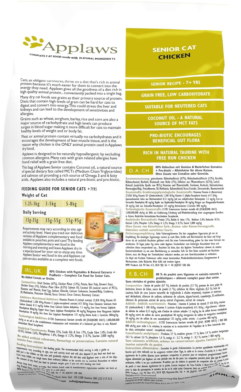 Chicken-flavored cat food for senior cats