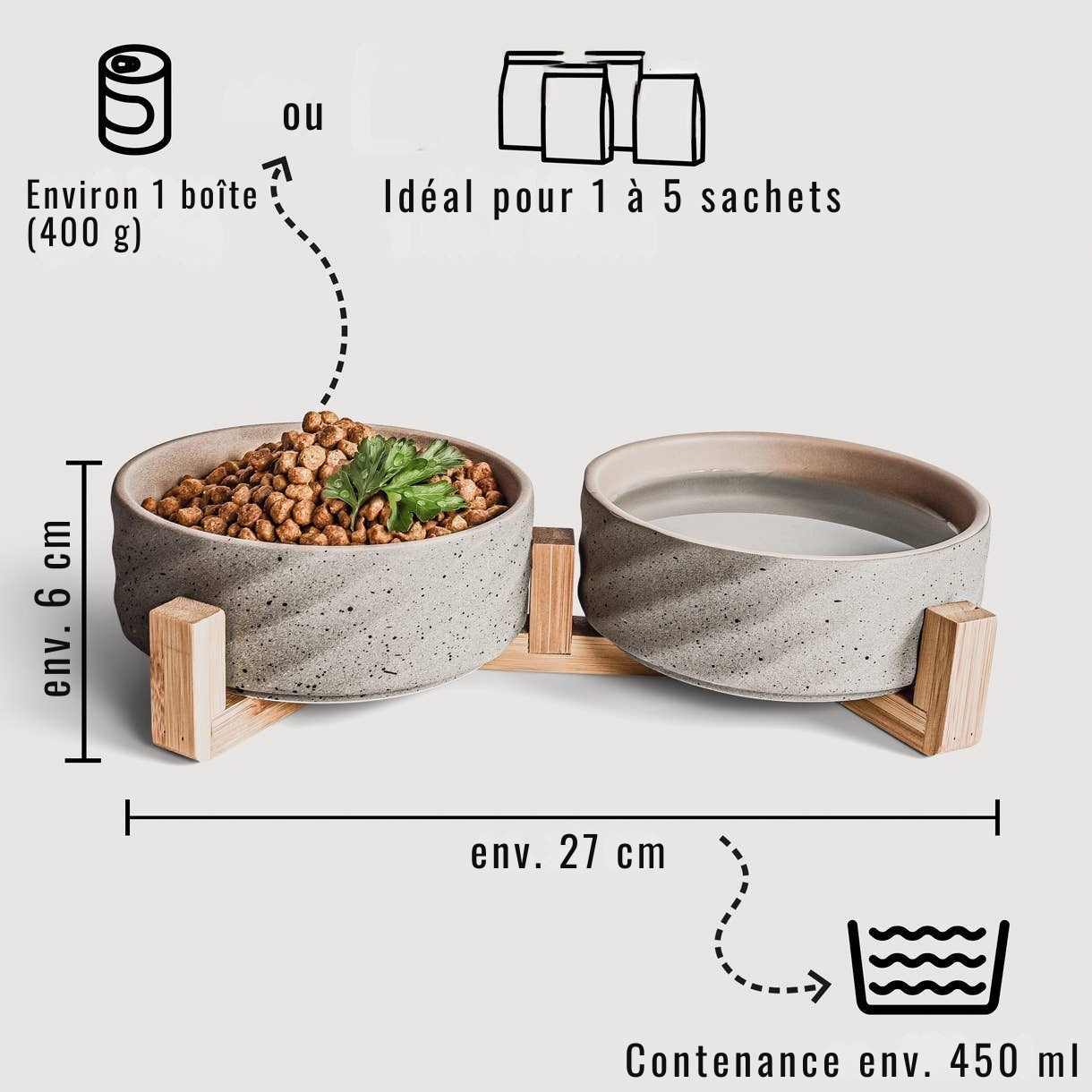 Double ceramic bowl on a bamboo stand 