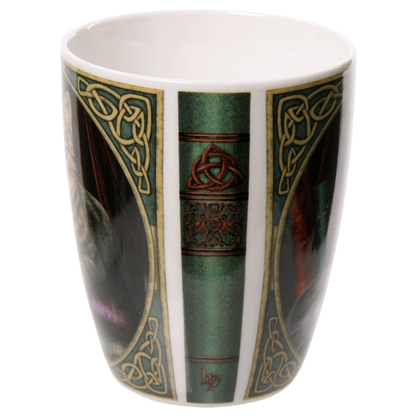 Porcelain mug with cat and crystal ball