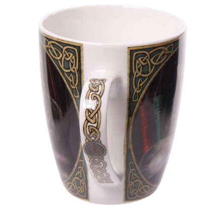 Porcelain mug with cat and crystal ball