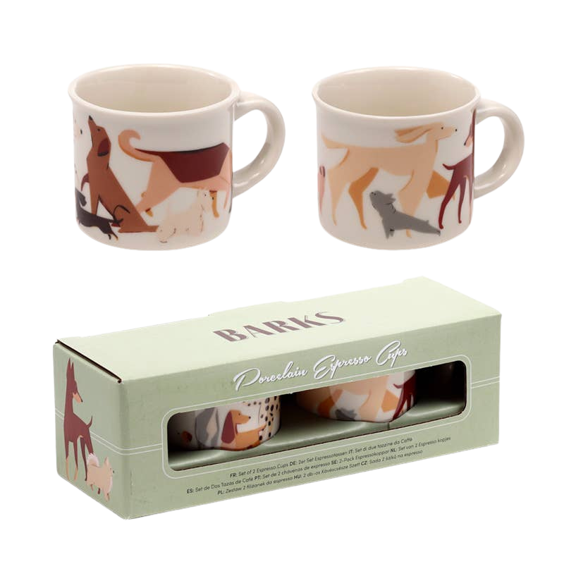Set of 2 dog-patterned espresso cups