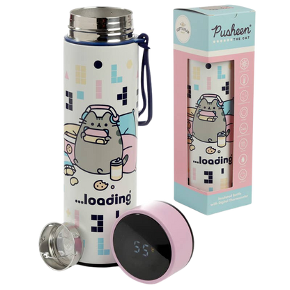 Pusheen Gaming insulated water bottle with digital thermometer